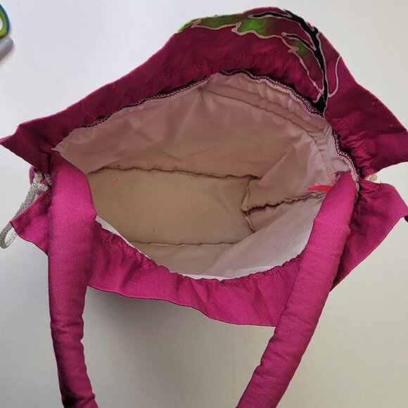 Pink Hand Made Hand Painted Batik Cotton Drawstring Fabric Hobo Tote Bag - Picture 7 of 11